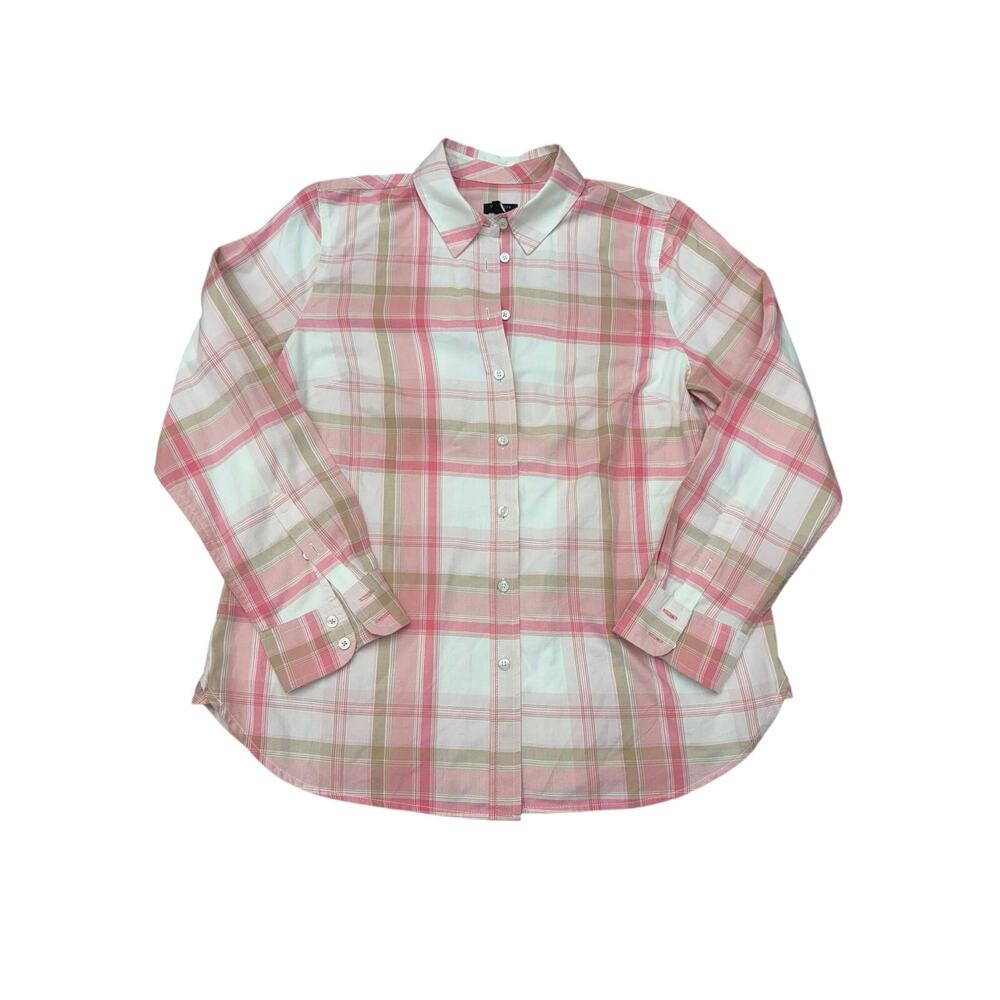 Talbots Petite Medium Pink Plaid Button Front Long Sleeve Shirt